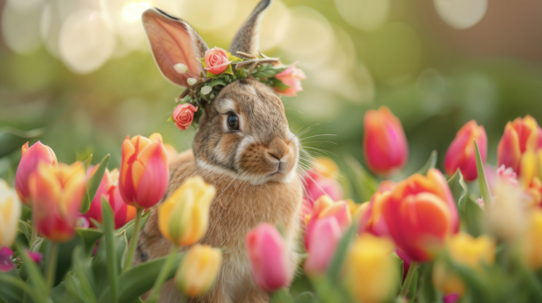 Easter Bunny with a Tulip Wreath