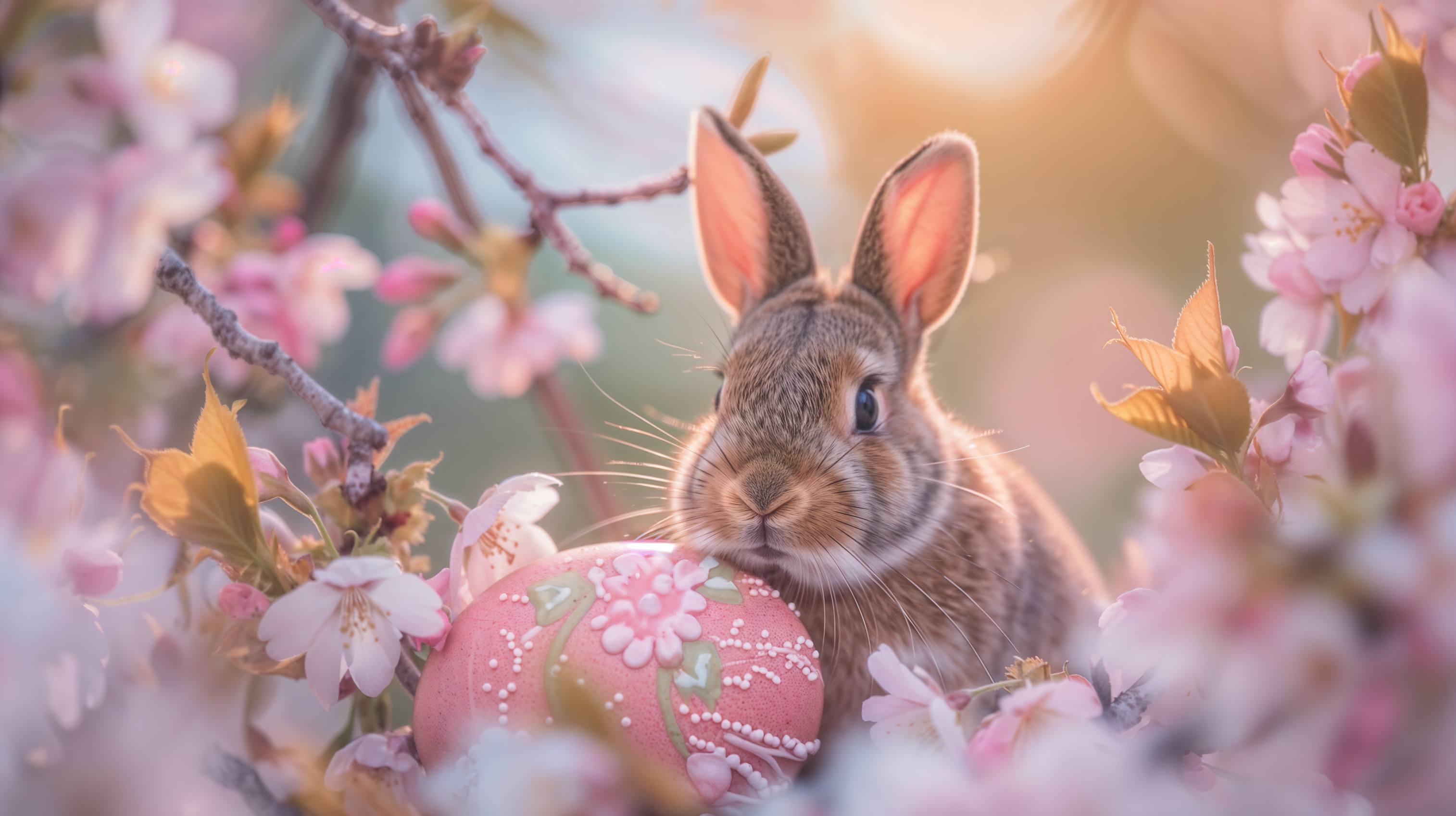Easter Bunny Among Cherry Blossoms