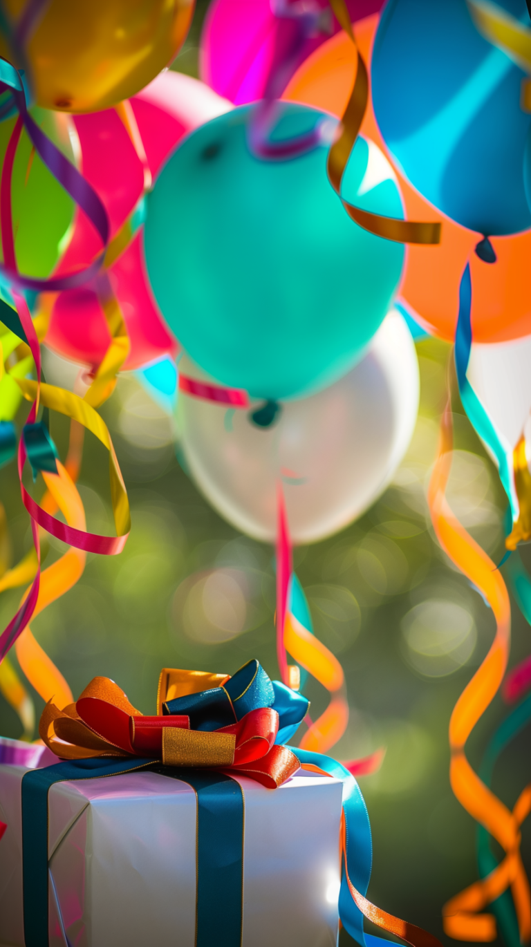 Joyful Party Scene with Balloons and Ribbons