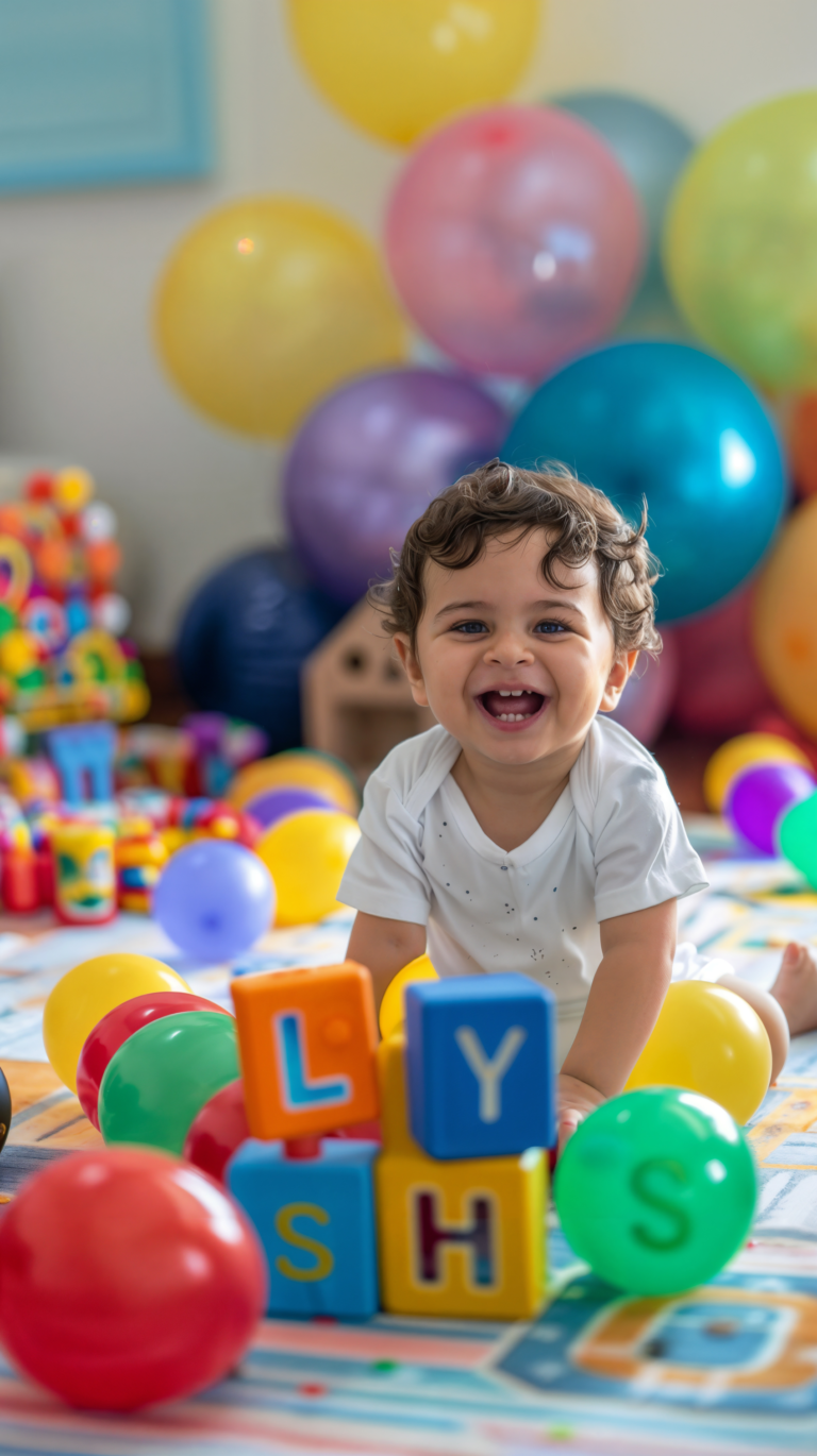 free ai happy baby playing with colorful toys