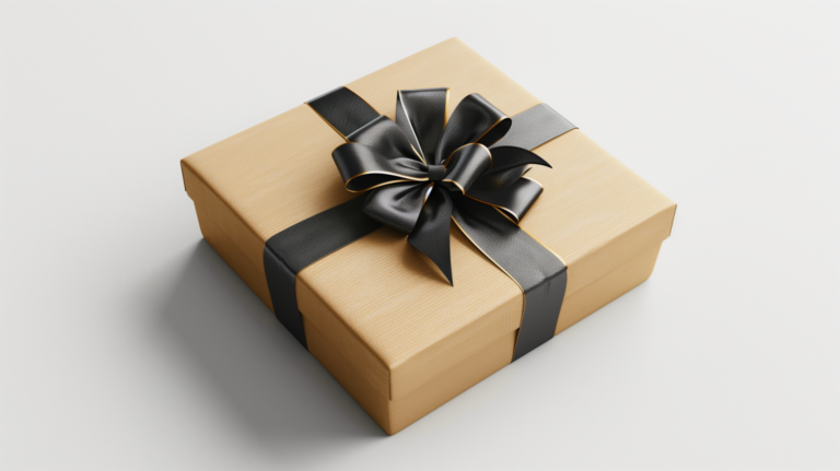 Luxurious Golden-Beige Gift Box with Black Ribbon