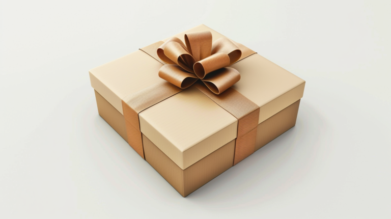 Classic Present Wrapped in Brown Ribbon on White Background