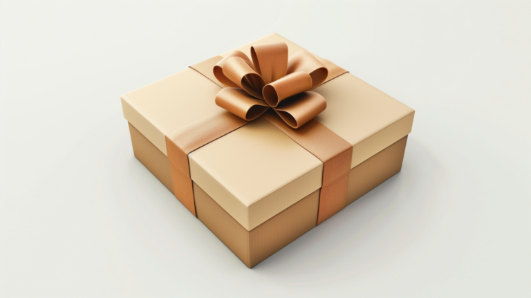 Classic Present Wrapped in Brown Ribbon on White Background
