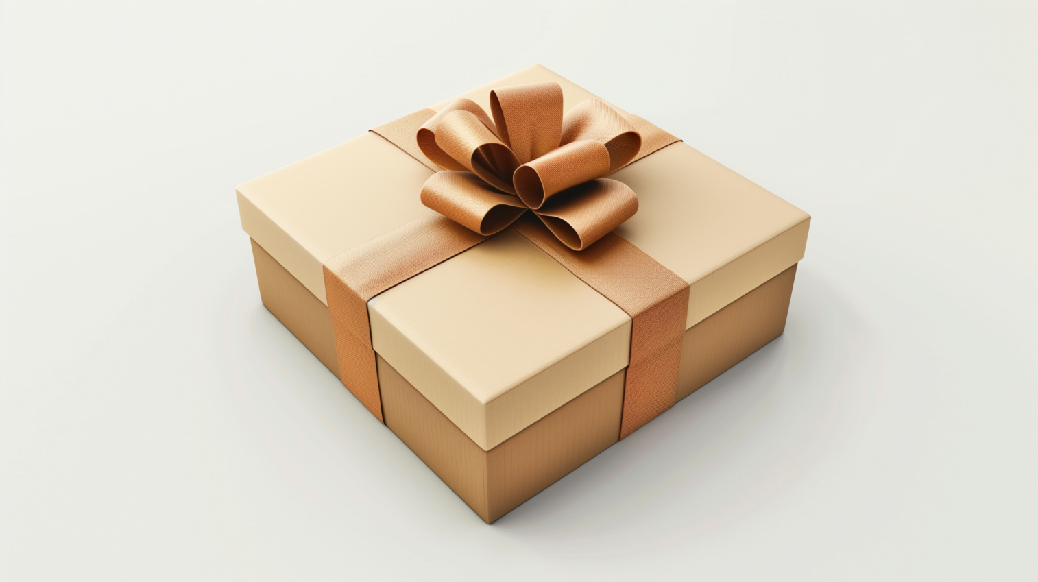 Classic Present Wrapped in Brown Ribbon on White Background