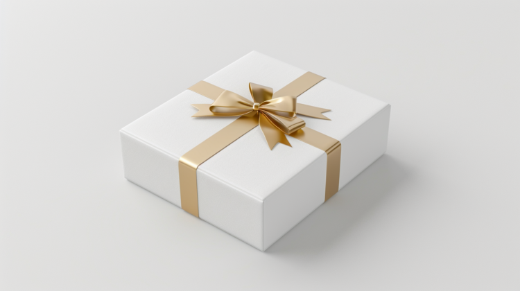 Elegant White Gift Box with Gold Ribbon
