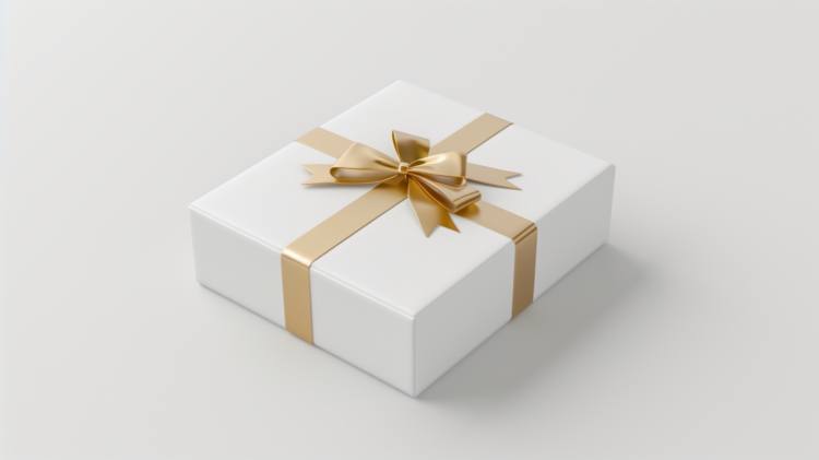 Elegant White Gift Box with Gold Ribbon