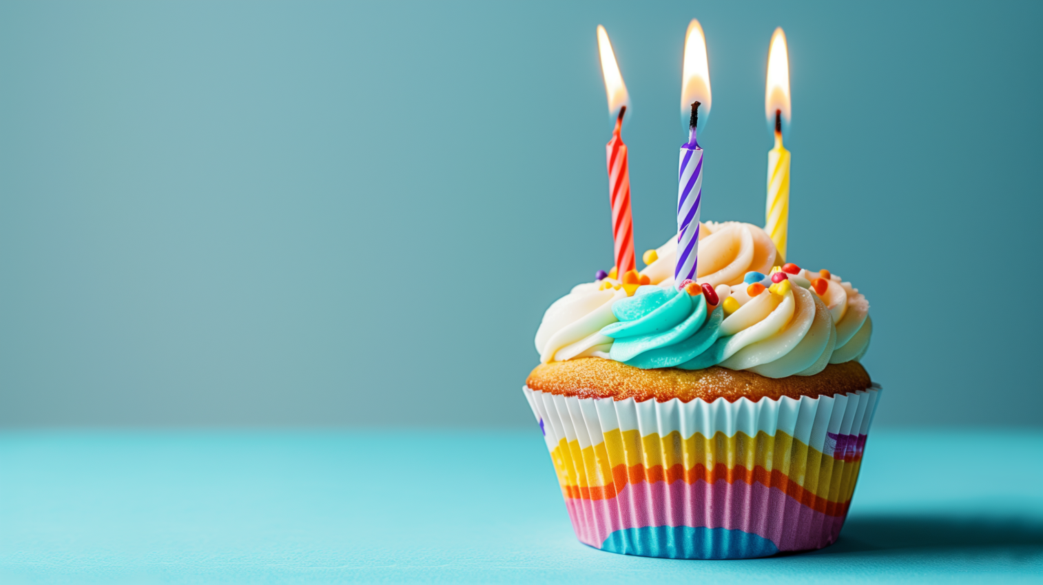 Festive Cupcake with Colorful Candles for a Birthday