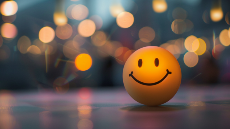 Smiley face with warm lighting, blurred background, and soft shadows, conveying joy and positivity.