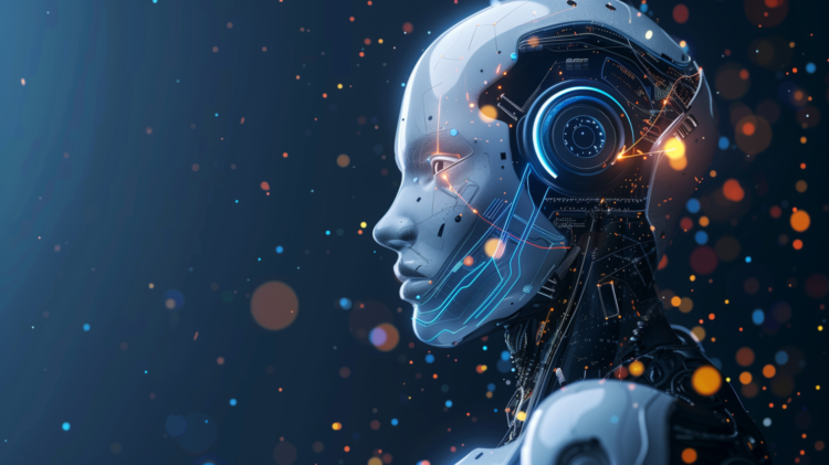 Futuristic AI Robot Head with Glowing Elements