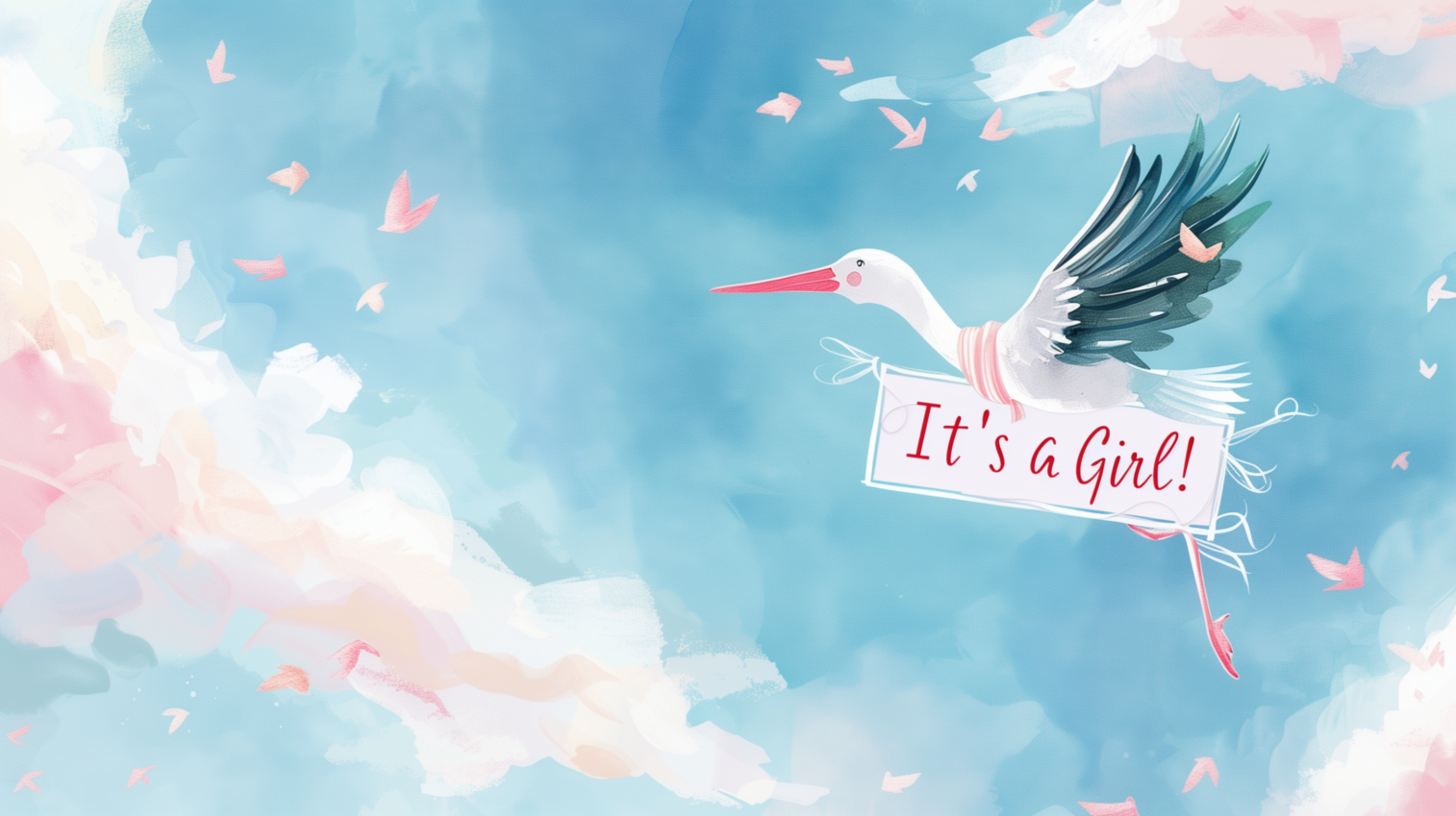 free ai adorable baby girl announcement with flying stork