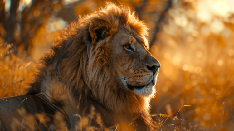 Majestic Lion in the Savannah at Sunset