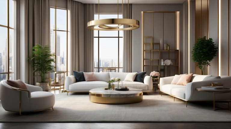 Elegant White and Gold Living Room Design