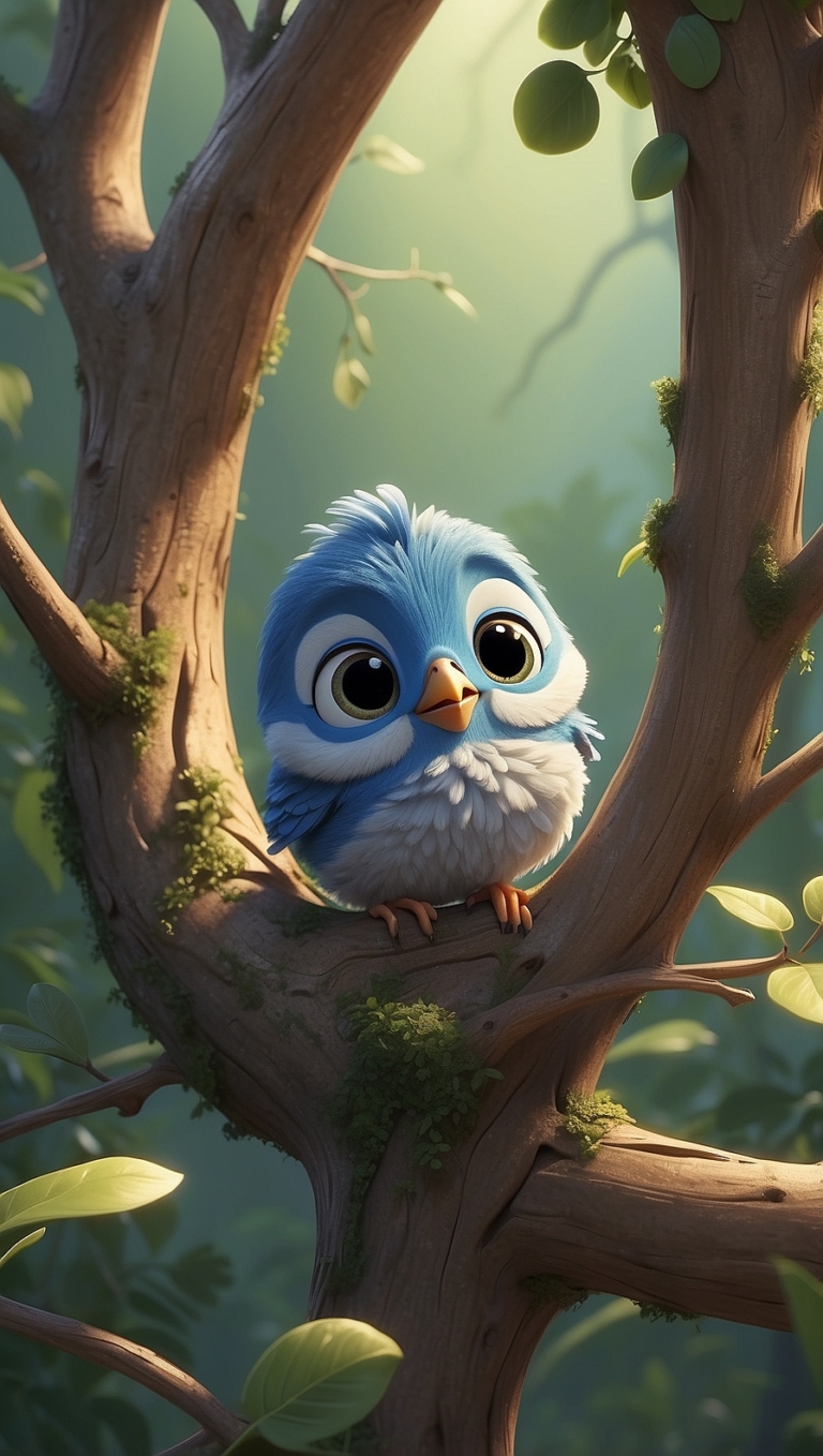 Vibrant Digital Art of a Big-Eyed Blue Bird