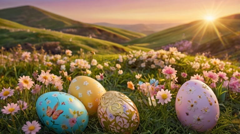 Joyful Easter Morning with Decorative Eggs