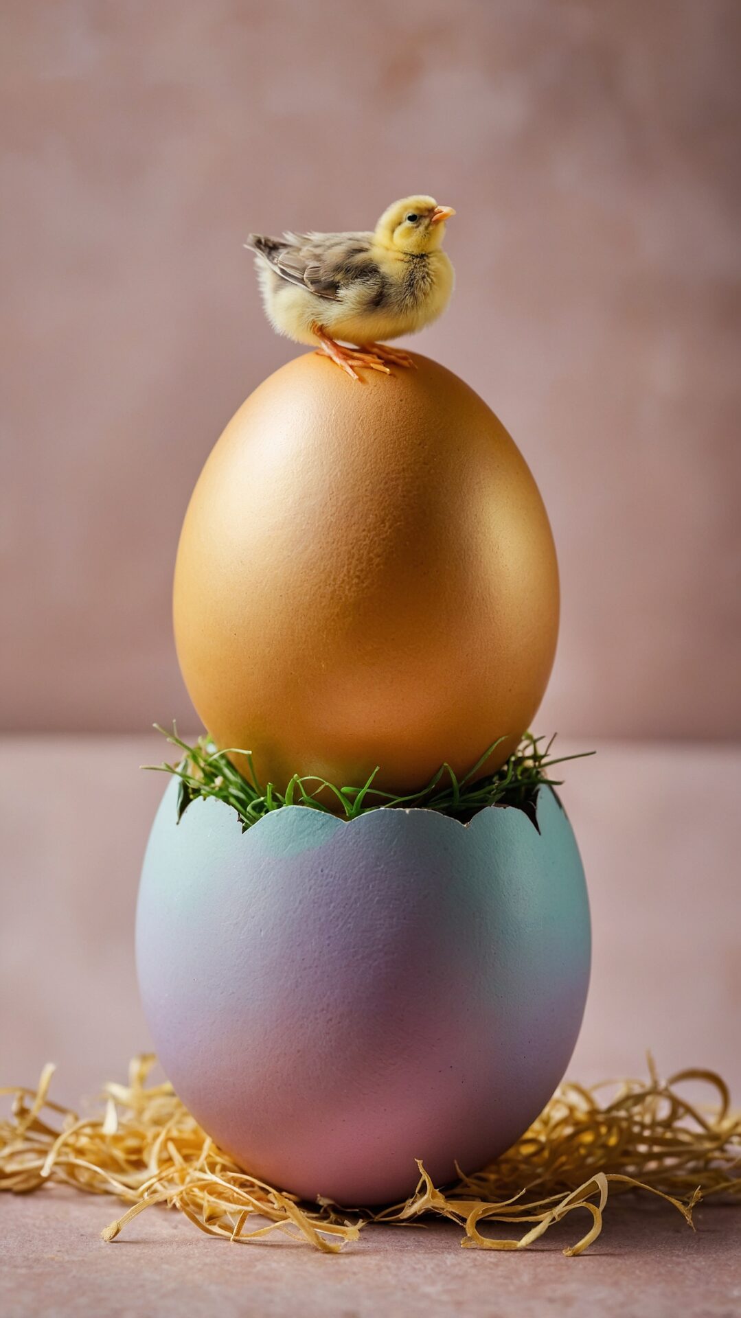 Festive Easter Scene with a Golden Chick