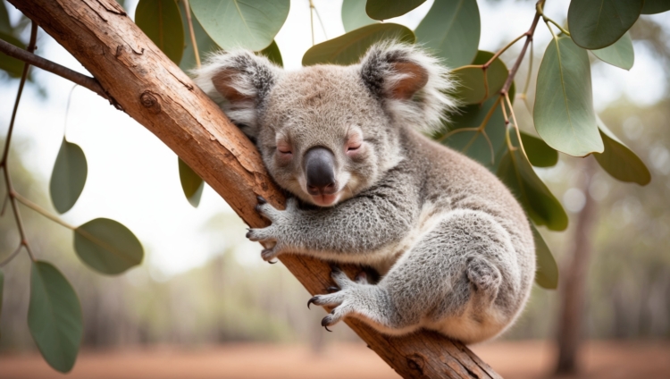 Sleeping Koala Resting on a Eucalyptus Tree