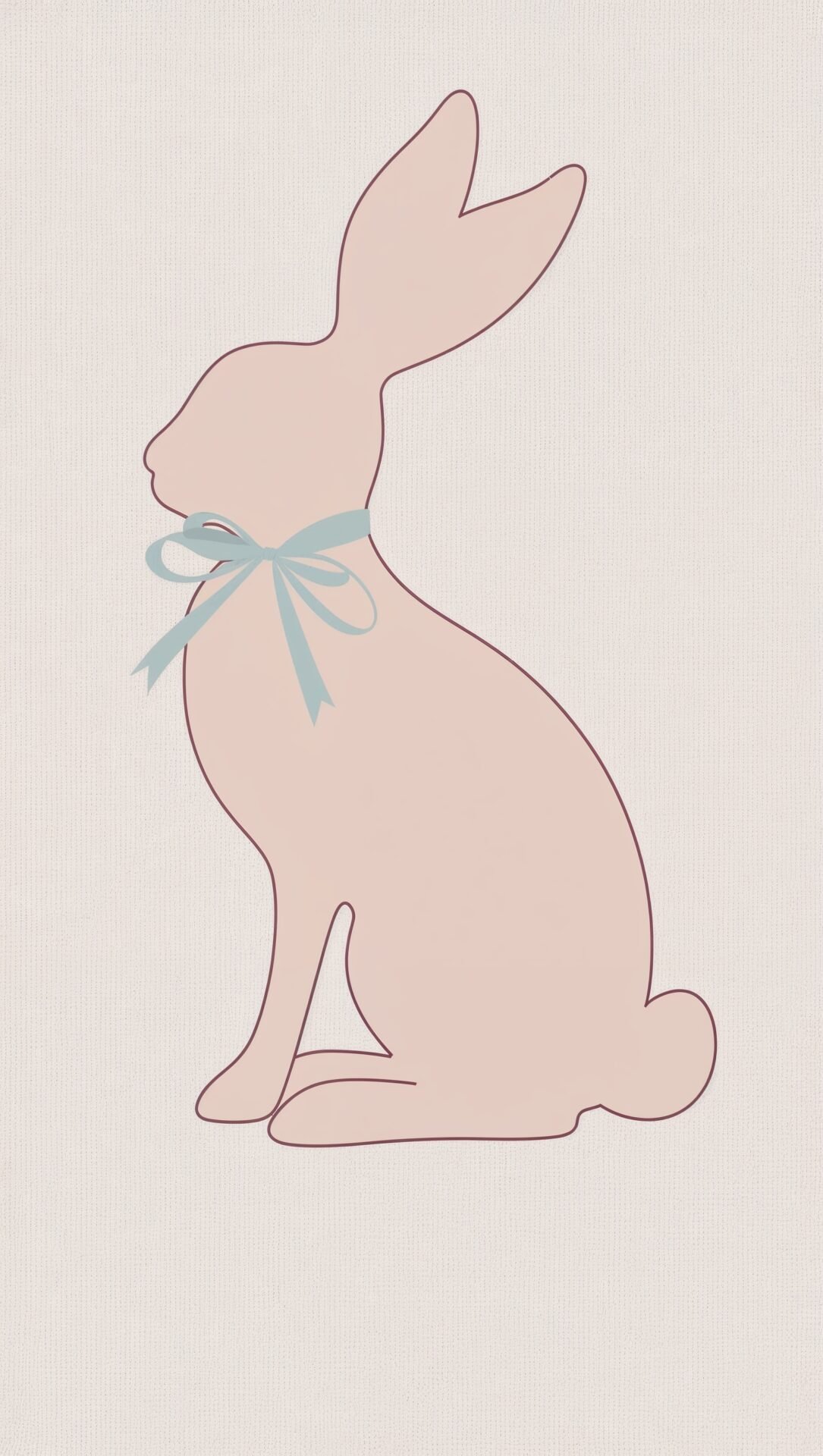 Minimalistic flat vector illustration of an Easter bunny with a bow in pastel pink and blue on a white background.