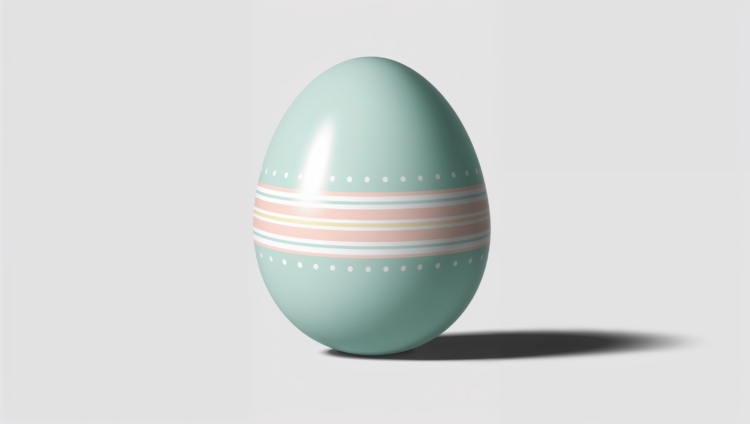 3D-rendered Easter egg with pastel pink and light blue stripes, isolated on a white background in a minimalist style.