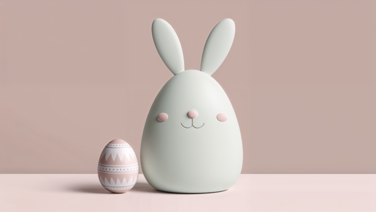 aster egg with bunny ears and a small egg in pastel colors on a plain background, simple and cute design.