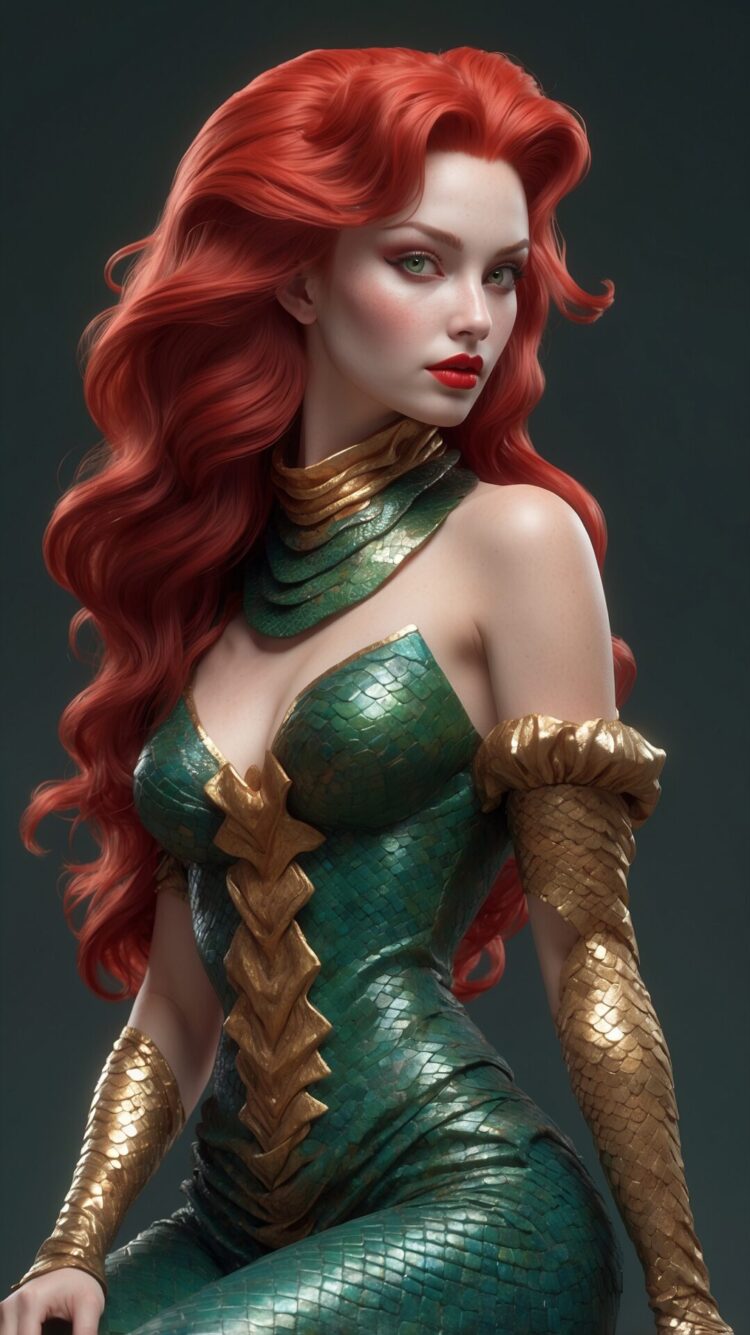 A Red-Haired Mermaid in a Vibrant Costume
