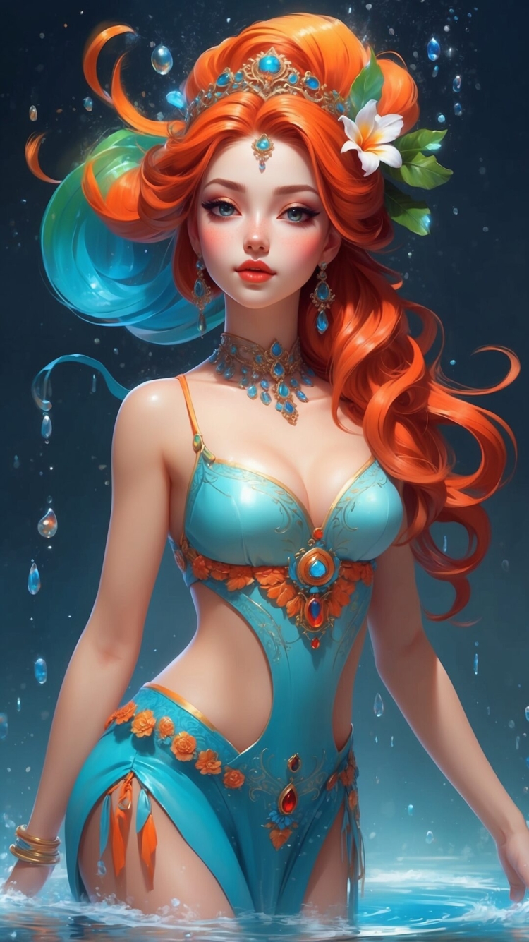 Fantasy Mermaid with Orange Hair