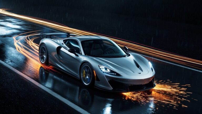 Fast and Furious: Silver car on a Wet Road