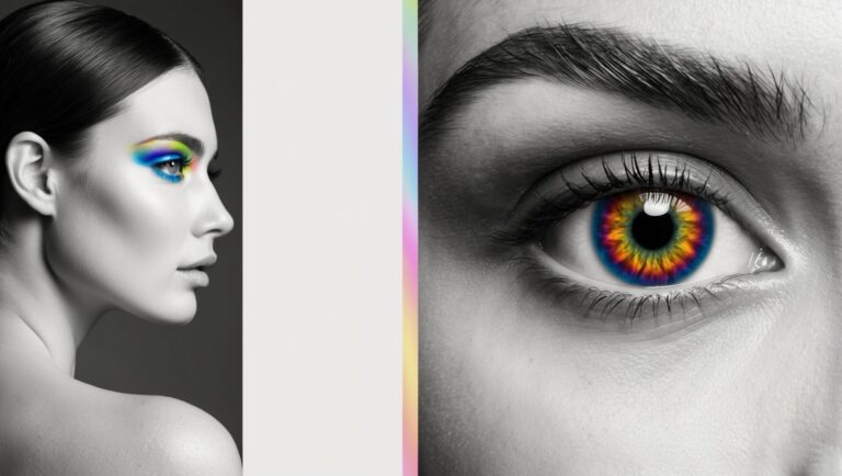 Vibrant Eye Makeup and Rainbow Lens in Black and White