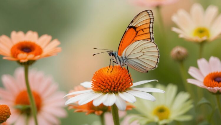 Close-Up of a Butterfly in a Floral Field