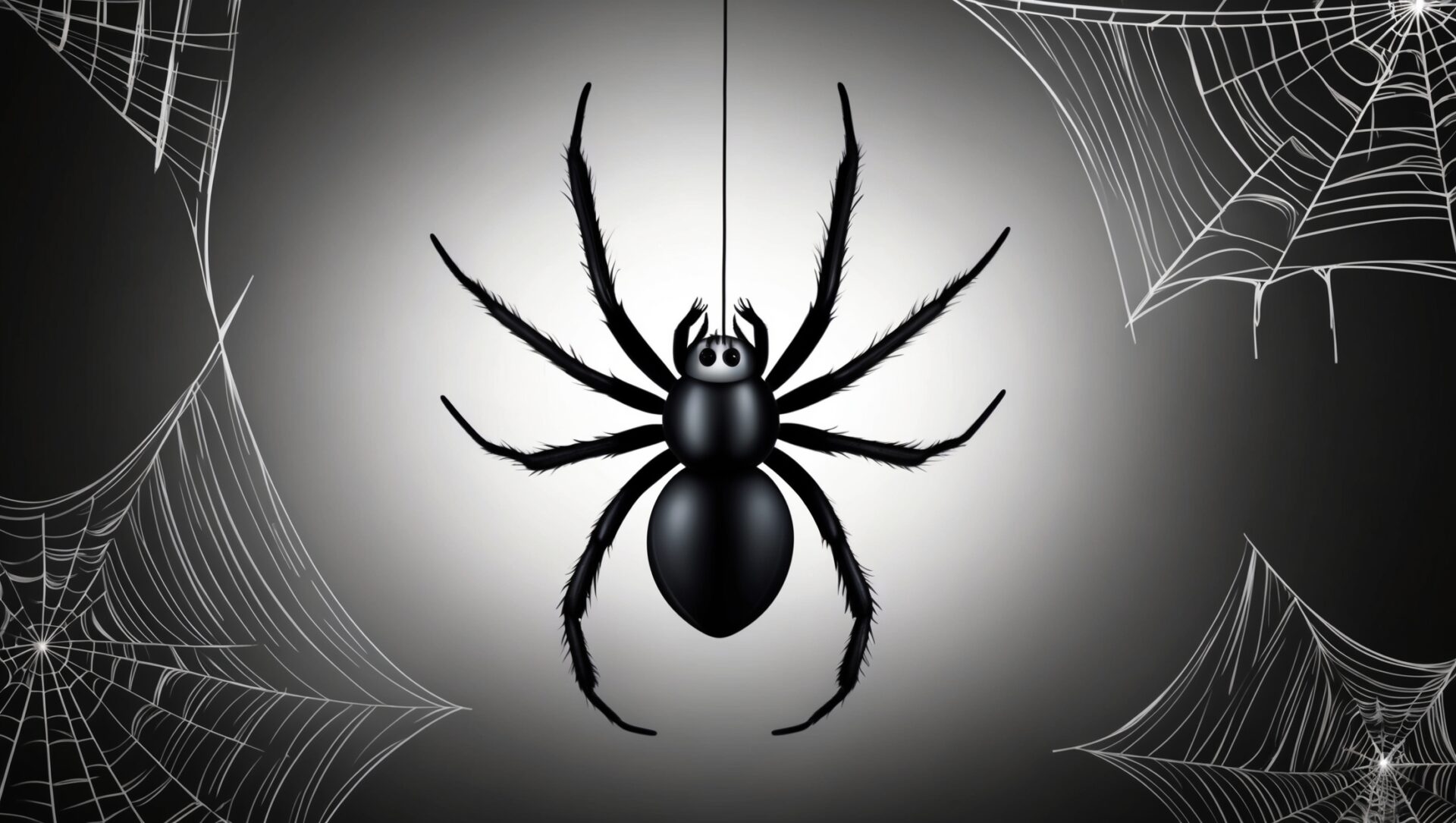 Black Spider in a Web on a Grey Background