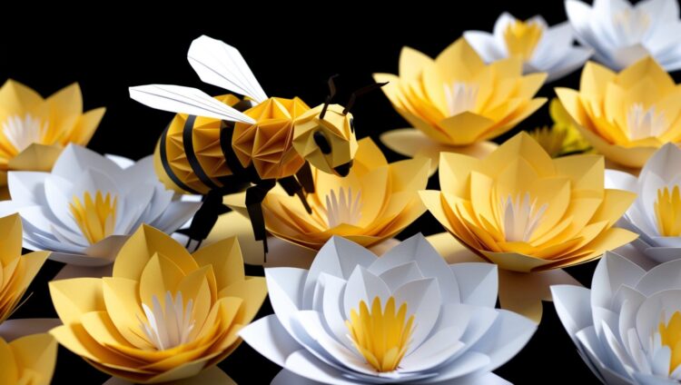 Handmade Bee and Lotus Flower Art