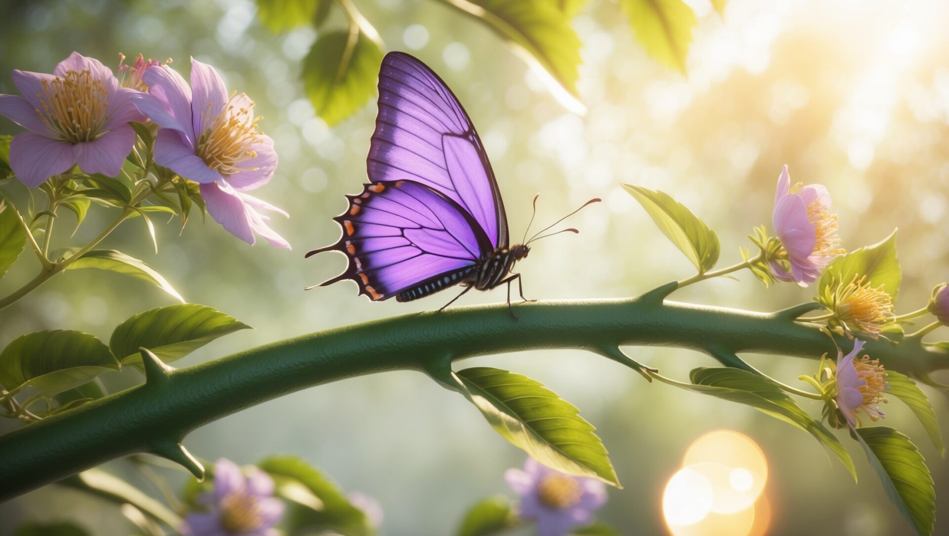 free ai purple butterfly resting on spring flowers nature image