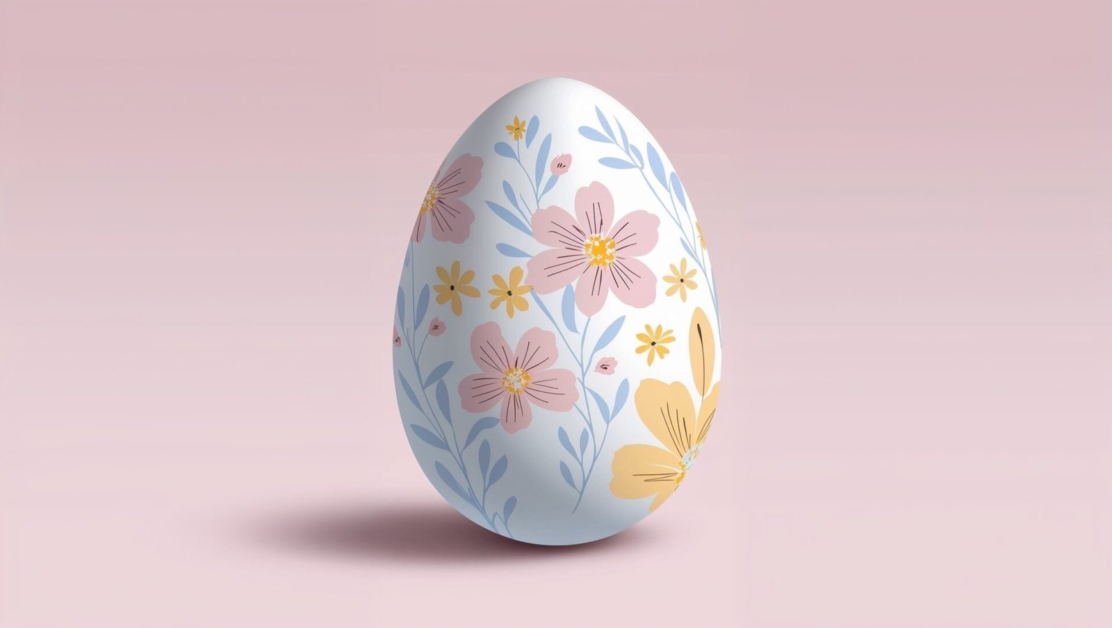 3D-rendered Easter egg with floral patterns on a pastel background, cartoon-style illustration for children's designs.