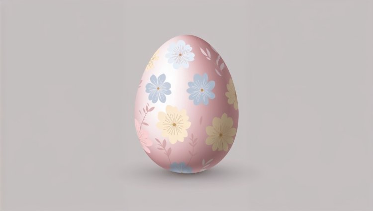 Ultra-realistic Easter egg with a floral pattern in pastel colors, set against a grey background, perfect for holiday designs.