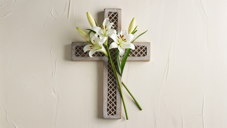 Rustic Wooden Cross with Intricate Carvings