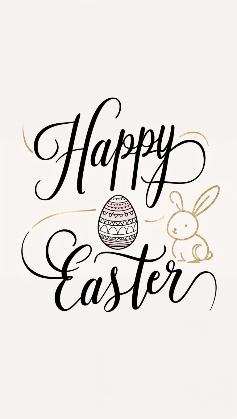 Simple Line Art Happy Easter Illustration