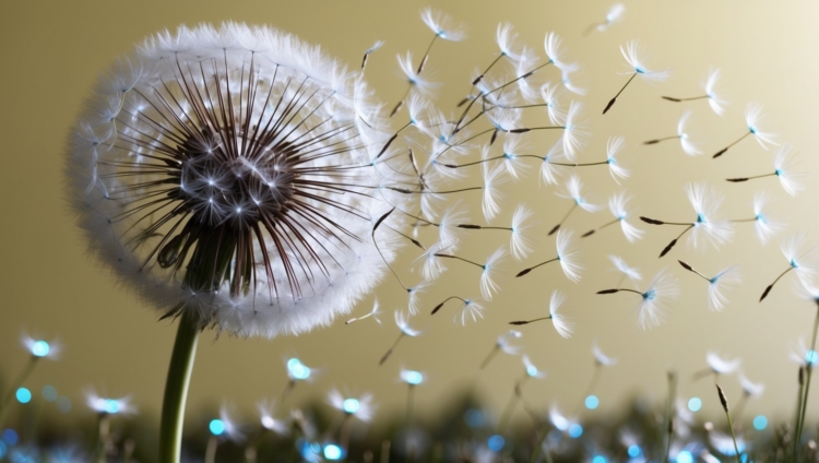 Abstract Scene of Dandelion Seeds in Motion
