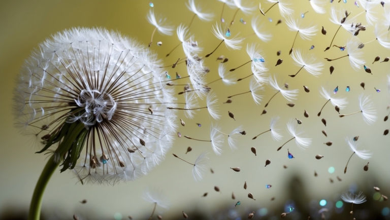 Dandelion Seeds Blowing Away, Symbolizing Freedom