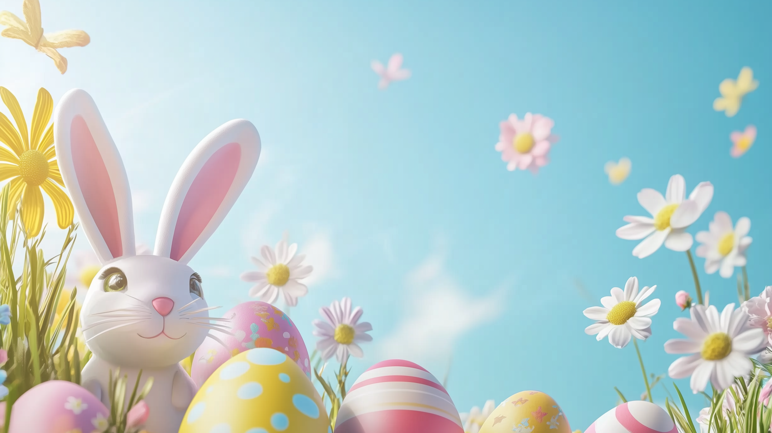 Festive Easter Background with Spring Flowers