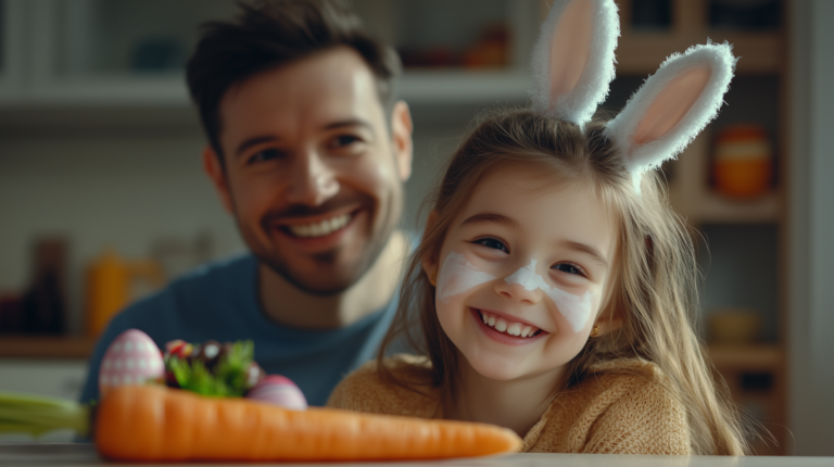 Easter Joy: Little Girl with Bunny Ears and Her Father