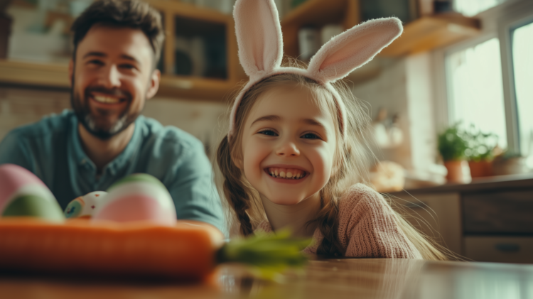 Father and Daughter Enjoy Easter Preparations