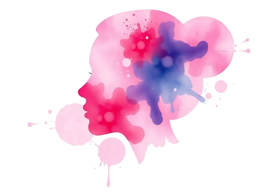 Abstract Female Portrait in Soft Watercolor Splashes