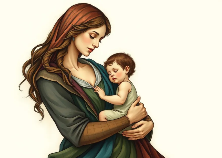 Colorful Illustration of Mother and Child