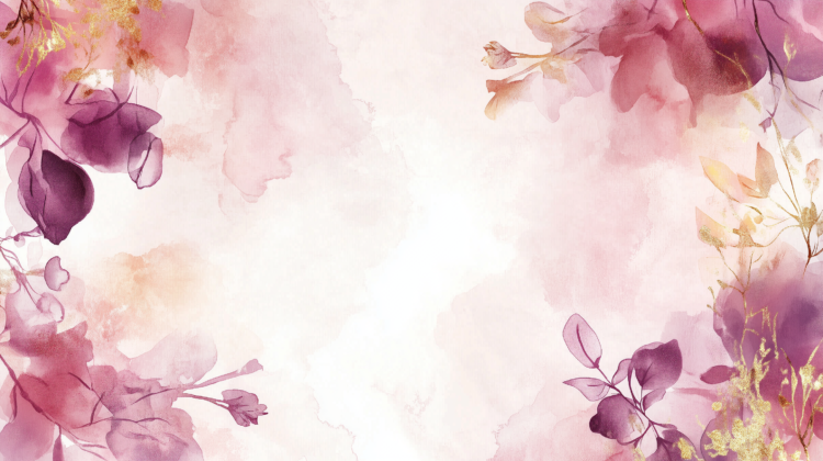 astel pink floral background with roses and tulips in the corners, leaving white space in the center.