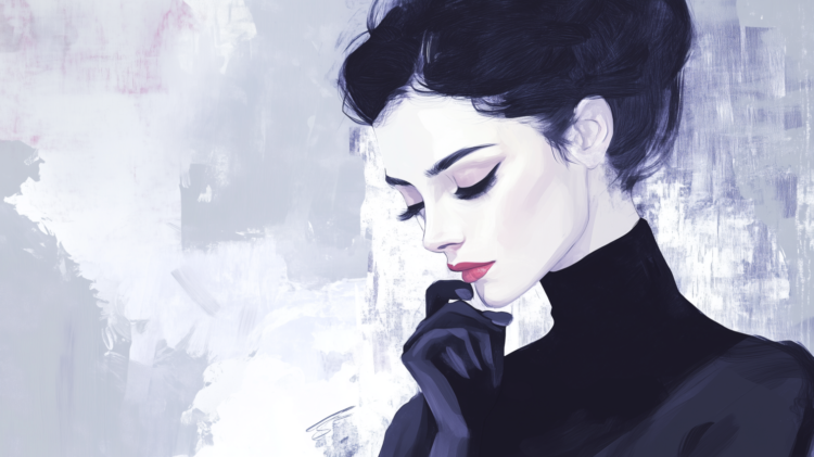 Digital Art Portrait of a Woman in Black with Pastel Brush Strokes