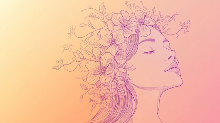Elegant Woman’s Profile with Flowers in Hair