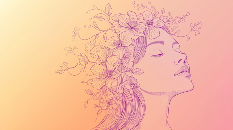 Elegant Woman’s Profile with Flowers in Hair