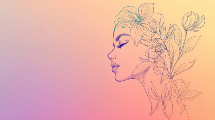 Line Art Woman with Flowers for Women’s Day Poster