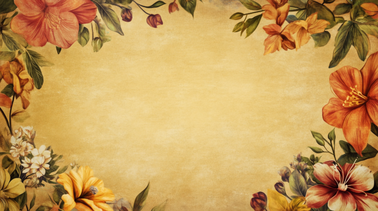 A vintage floral border with warm gold and orange flowers and a central blank area for text or graphics.