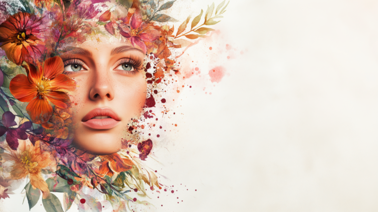 Abstract Face and Flowers in Watercolor Art