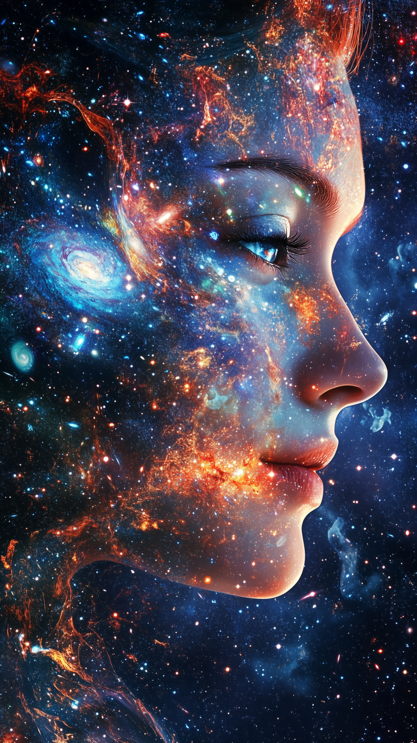 Mystical Woman with a Universe of Stars on Her Face